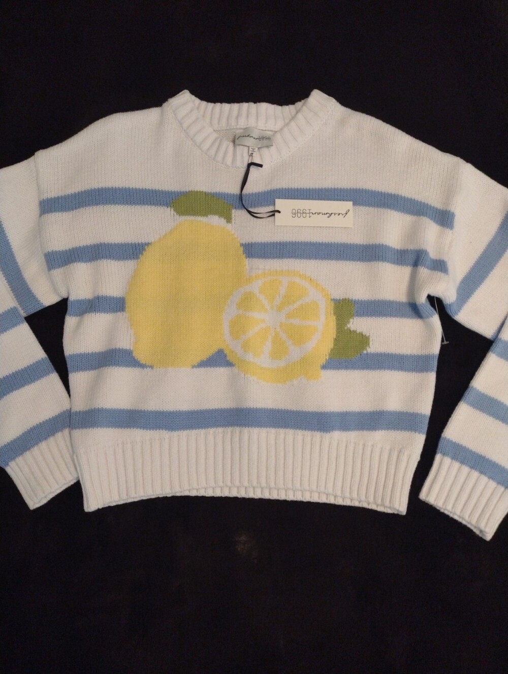 New Light Blue & White Womens M Nautical Striped Lemon Sweater NWT Beach Cropped